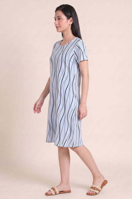 Zivame Knit Cotton Knee Length Nightdress - Ice Water — image 2